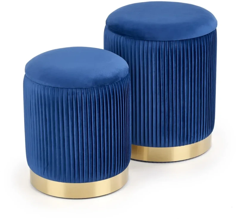 Zestaw 2 puf Monty okrągłe ze schowkiem w stylu glamour do salonu granatowy