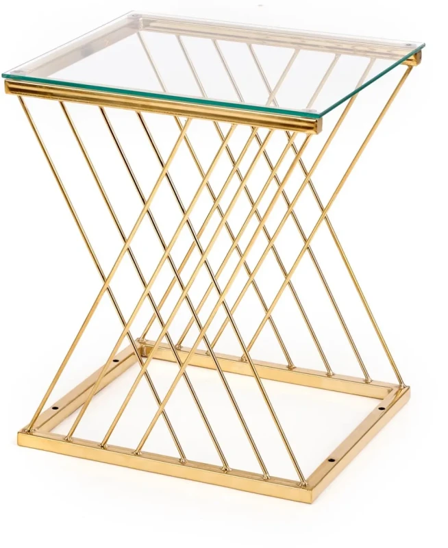 Stolik kawowy Nancy szklany glamour metalowy do salonu 45 cm złoty/transparentny
