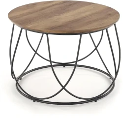 Stolik kawowy Nubira okrągły loft metalowy do salonu 60 cm czarny/orzechowy