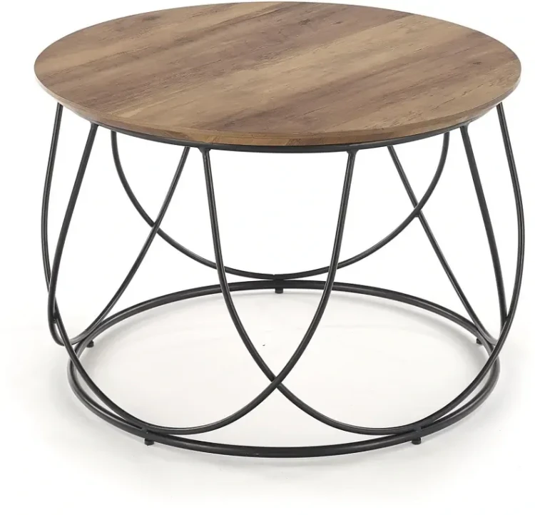 Stolik kawowy Nubira okrągły loft metalowy do salonu 60 cm czarny/orzechowy