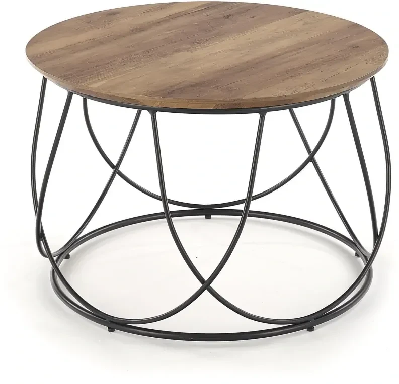 Stolik kawowy Nubira okrągły loft metalowy do salonu 60 cm czarny/orzechowy