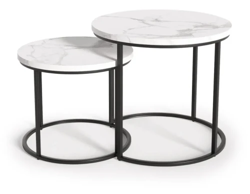 Zestaw 2 stolików Oreo do salonu biały marmur/czarny