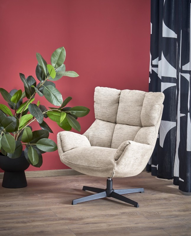 Fotel obrotowy Orinoko wypoczynkowy nowoczesny tapicerowany do salonu beżowy