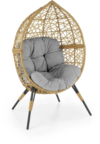 Fotel ogrodowy Oskar rattanowy kokon z poduszkĄ na taras naturalny/jasny popiel