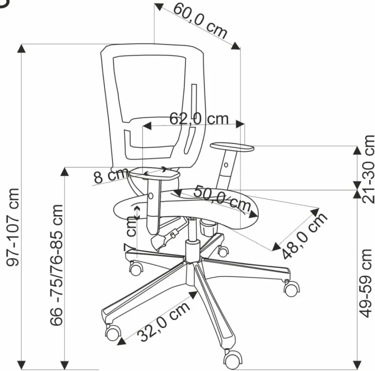 Fotel ergonomiczny Paredes z siatką obrotowy z regulacją do biura czarny