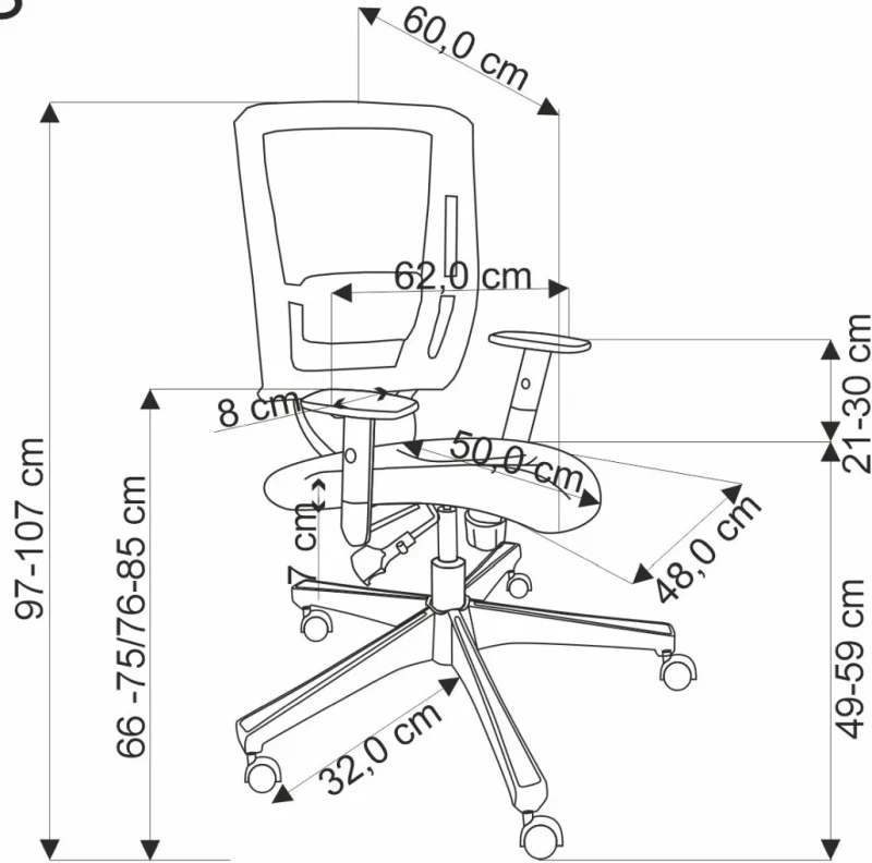 Fotel ergonomiczny Paredes z siatką obrotowy z regulacją do biura czarny