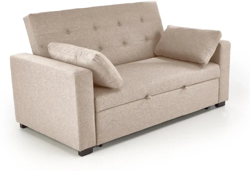 Sofa rozkładana Paulinio tapicerowana 2-osobowa z poduszkami do salonu beżowy