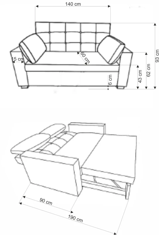 Sofa rozkładana Paulinio tapicerowana 2-osobowa z poduszkami do salonu beżowy