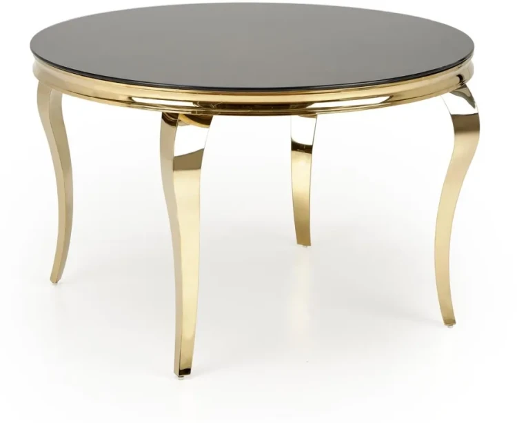 Stół okrągły Reginald 2 glamour elegancki szklany do jadalni 120 cm czarny/złoty