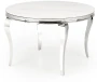 Stół okrągły Reginald glamour elegancki do jadalni 120 cm biały marmur/srebrny