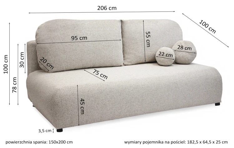 Sofa tapicerowana rozkładana Tessia 206 cm
