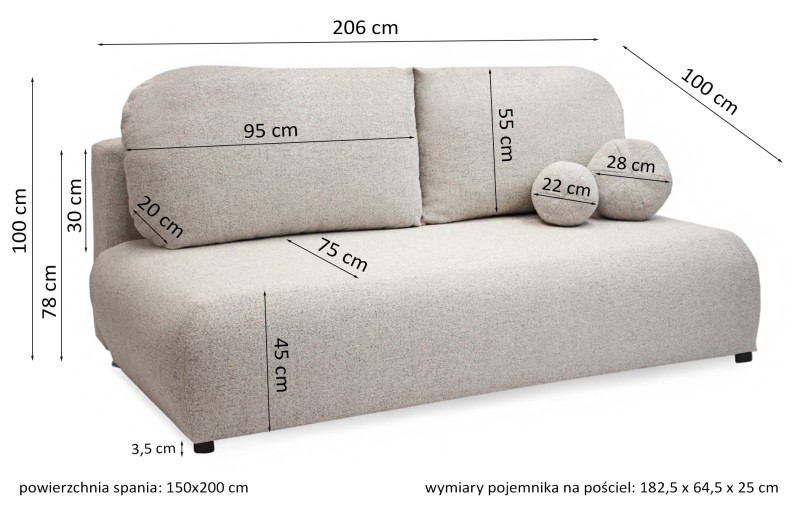 Sofa tapicerowana rozkładana Tessia 206 cm