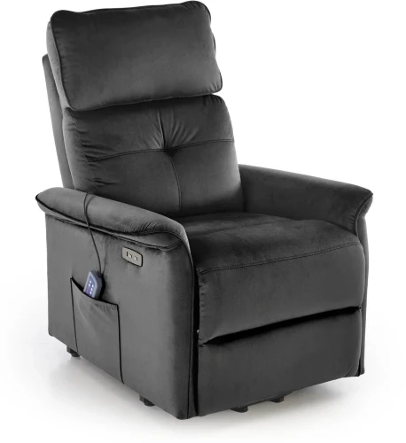 Fotel wypoczynkowy Semir 2 z masażem i funkcją pionizacji do salonu czarny
