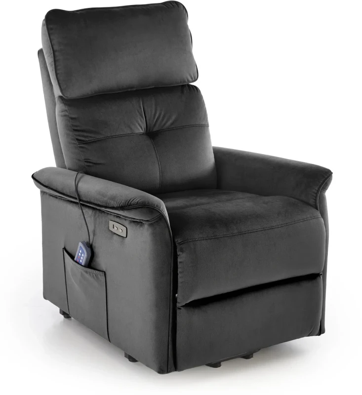 Fotel wypoczynkowy Semir 2 z masażem i funkcją pionizacji do salonu czarny