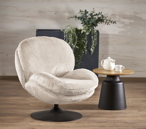 Fotel obrotowy Shell nowoczesny na nodze metalowej do salonu kremowy