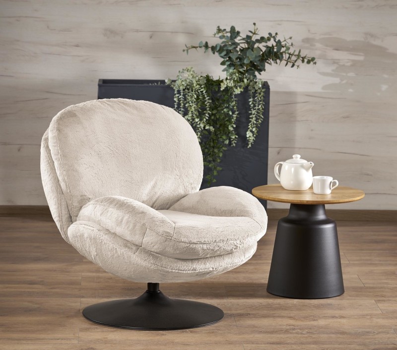 Fotel obrotowy Shell nowoczesny na nodze metalowej do salonu kremowy