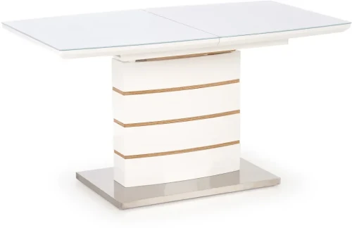 Stół rozkładany Toronto z blatem szklanym do jadalni 140-180 cm biały/dąb złoty