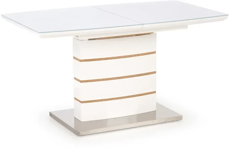 Stół rozkładany Toronto z blatem szklanym do jadalni 140-180 cm biały/dąb złoty