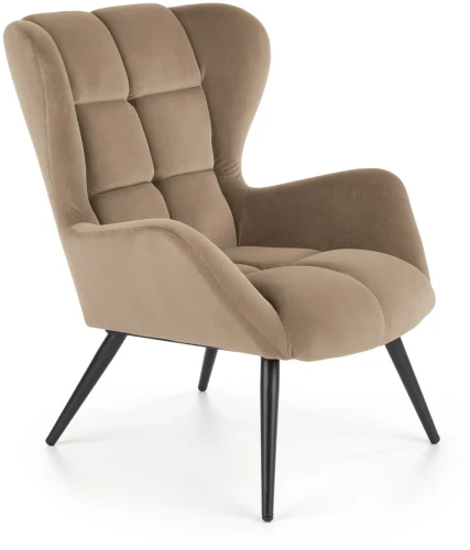 Fotel wypoczynkowy Tyrion 75 cm nowoczesny tapicerowany tkaniną aksamitną do salonu beżowy