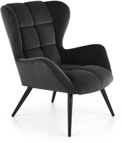 Fotel wypoczynkowy Tyrion 75 cm nowoczesny tapicerowany tkaniną aksamitną do salonu czarny