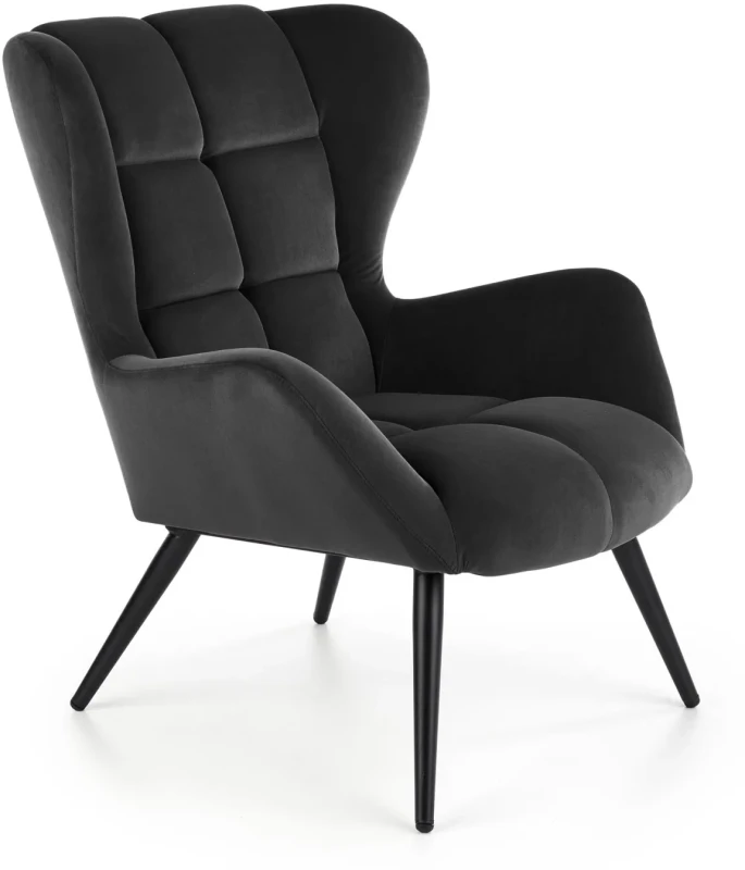 Fotel wypoczynkowy Tyrion 75 cm nowoczesny tapicerowany tkaniną aksamitną do salonu czarny