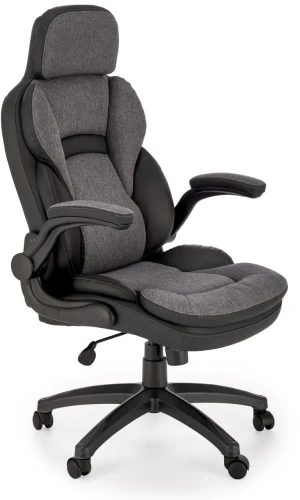 Fotel obrotowy Valerio wygodny z tkaniny i eco skóry do biura czarny/popielaty