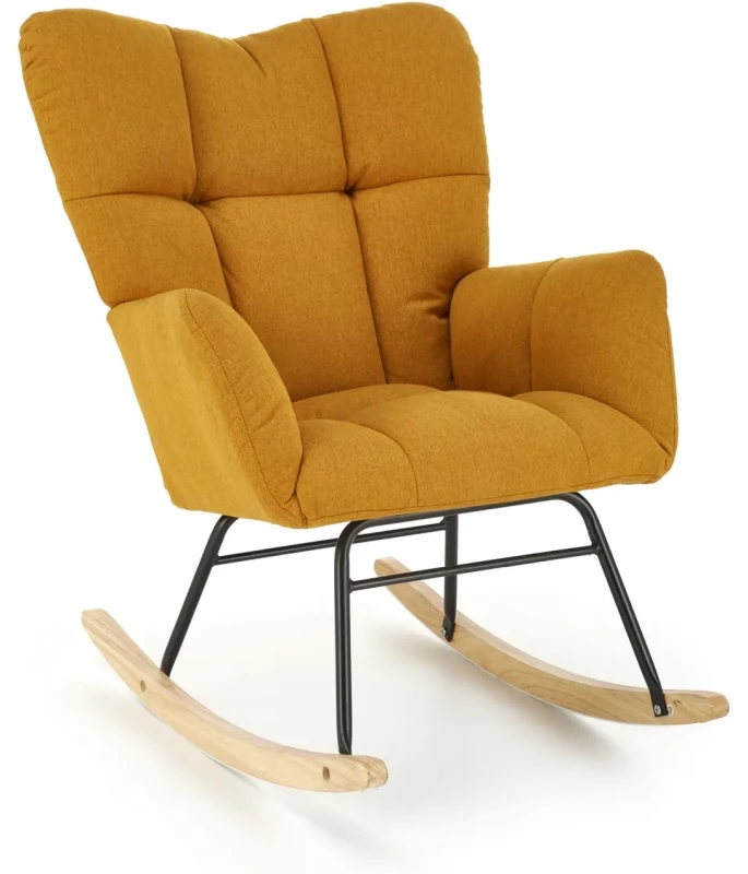 Fotel bujany Vasco na biegunach relaksacyjny wypoczynkowy do salonu musztardowy
