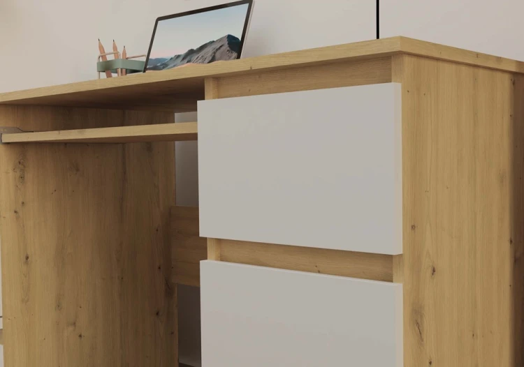 Biurko komputerowe Kuba nowoczesne z 6 szufladami 130 cm dąb artisan/biały