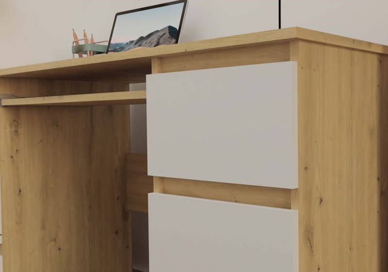 Biurko komputerowe Kuba nowoczesne z 6 szufladami 130 cm dąb artisan/biały