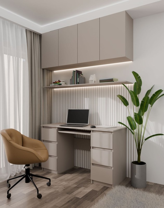 Biurko komputerowe Kuba nowoczesne z 6 szufladami 130 cm glina/szary