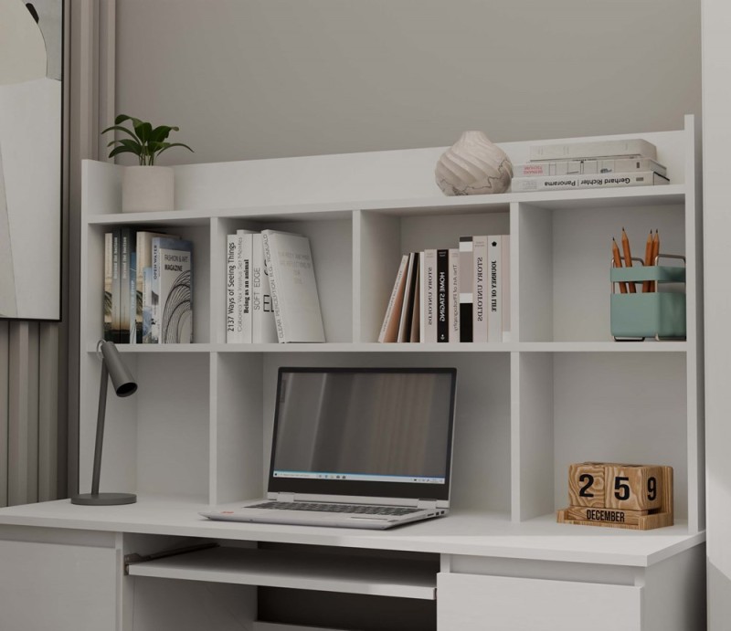 Biurko komputerowe Kuba z nadstawką nowoczesne z 6 szufladami 130 cm biały