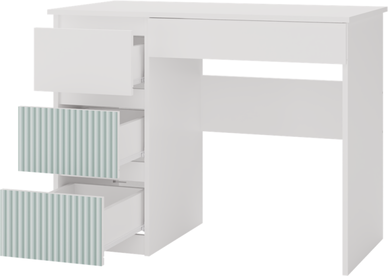 Biurko młodzieżowe Mijas Arteso Lewe kompaktowe z szufladami 98 cm biały/miętowy