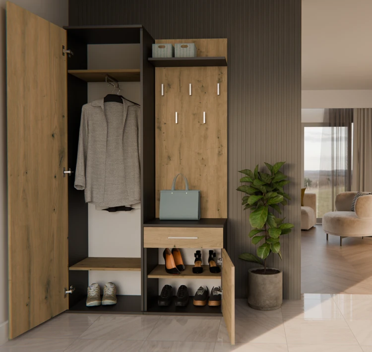 Garderoba Duo z lustrem i szufladą do przedpokoju 100 cm antracyt/dąb artisan