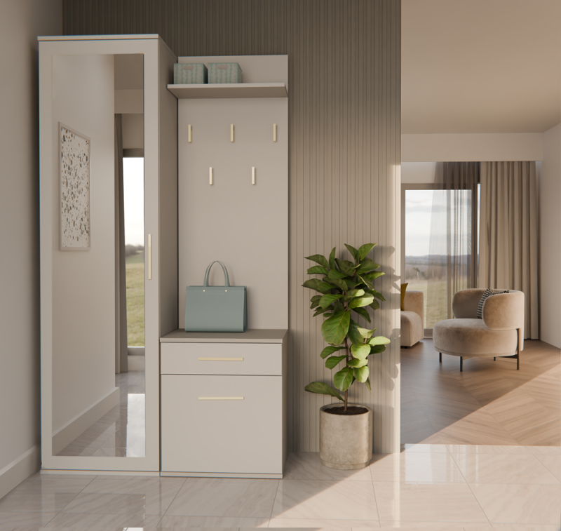 Garderoba Duo z lustrem i szufladą do przedpokoju 100 cm kaszmir