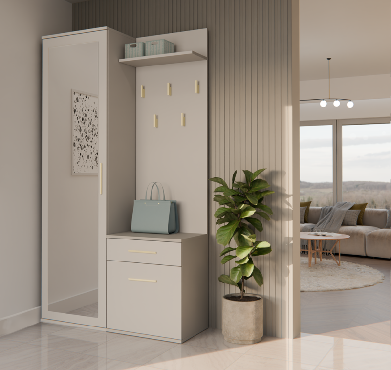 Garderoba Duo z lustrem i szufladą do przedpokoju 100 cm kaszmir