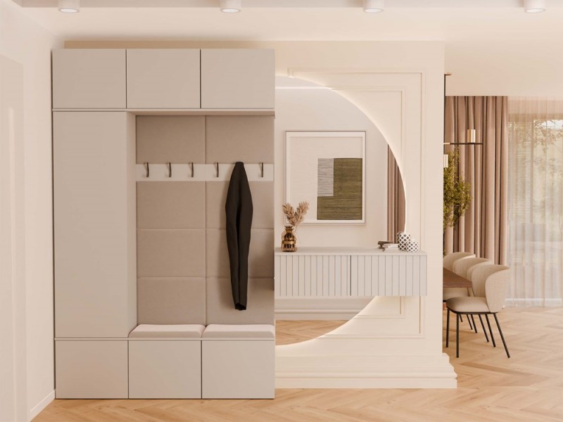 Garderoba Haga III szafa i 2 wieszaki do przedpokoju 150 cm kaszmir