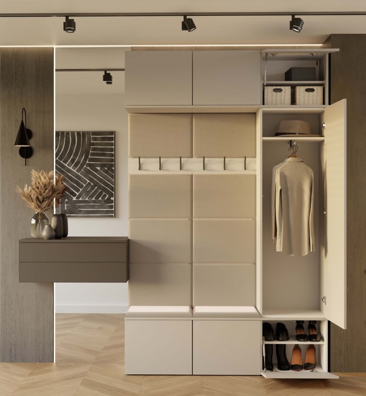 Garderoba Haga III szafa i 2 wieszaki do przedpokoju 150 cm kaszmir