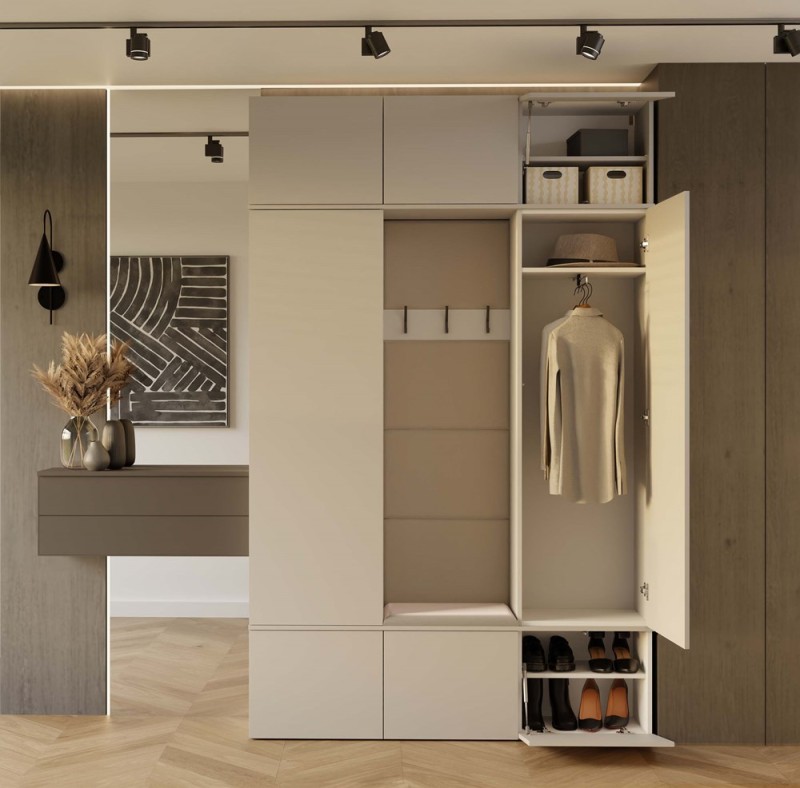 Garderoba Haga III 2 szafy i wieszak do przedpokoju 150 cm kaszmir