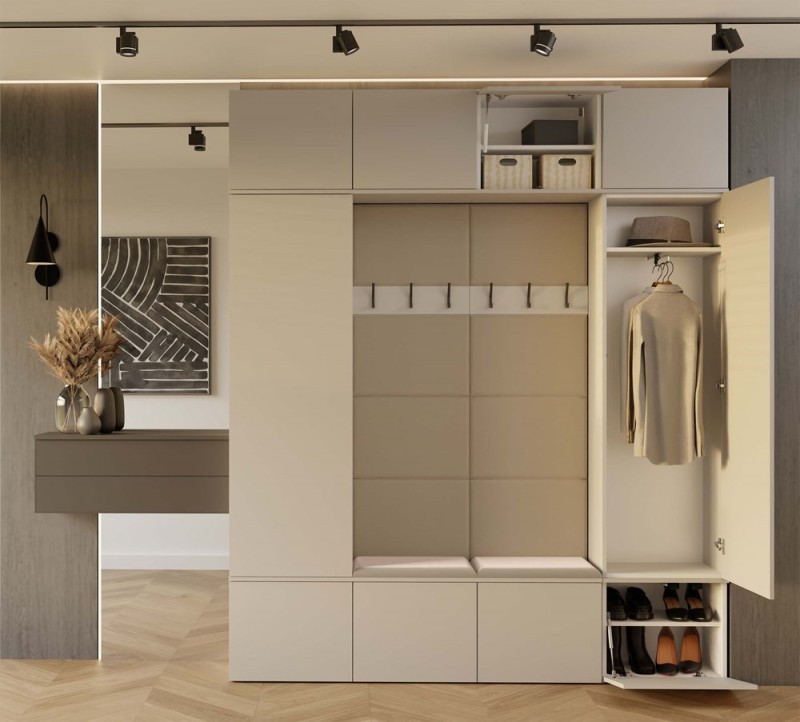 Garderoba Haga IV 2 szafy i 2 wieszaki do przedpokoju 200 cm kaszmir