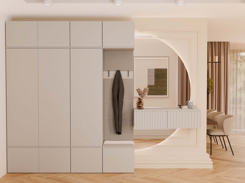 Garderoba Haga IV 3 szafy i wieszak do przedpokoju 200 cm kaszmir