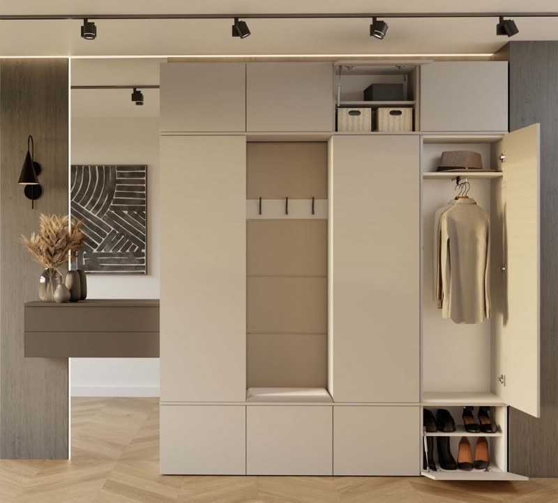 Garderoba Haga IV 3 szafy i wieszak do przedpokoju 200 cm kaszmir