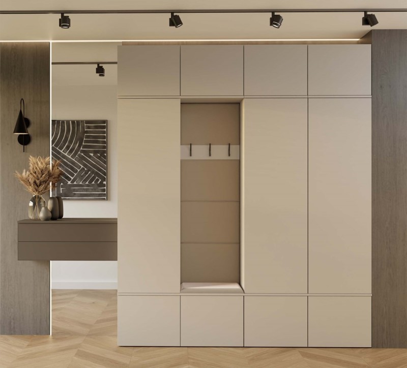 Garderoba Haga IV 3 szafy i wieszak do przedpokoju 200 cm kaszmir