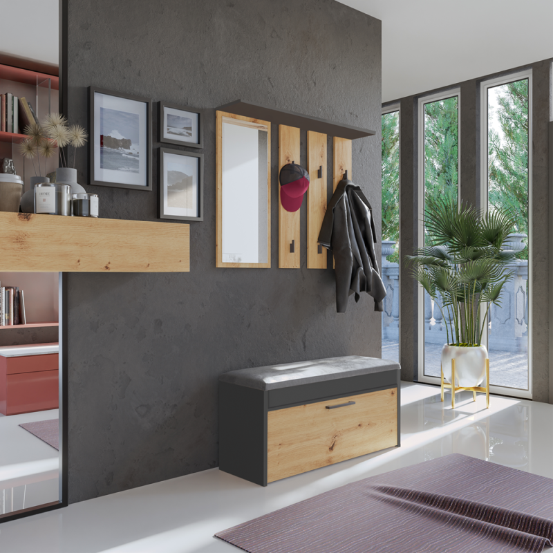 Garderoba Parma zestaw mebli do przedpokoju 100 cm antracyt/dąb artisan