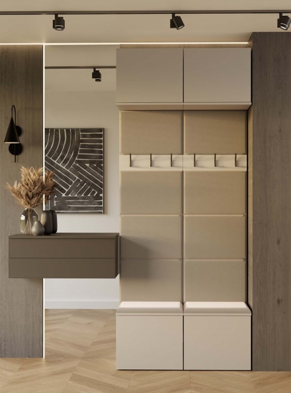 Garderoba Haga II podwójny wieszak z szafką i siedziskiem 100 cm kaszmir