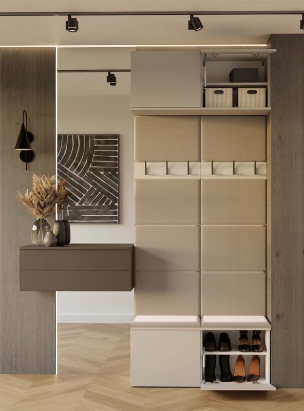 Garderoba Haga II podwójny wieszak z szafką i siedziskiem 100 cm kaszmir