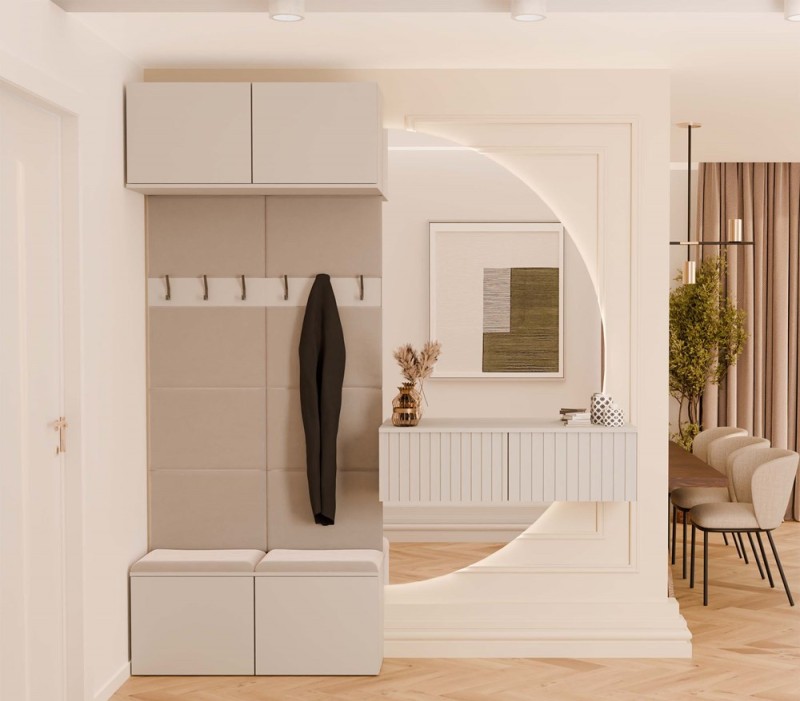 Garderoba Haga II podwójny wieszak z szafką i siedziskiem 100 cm kaszmir