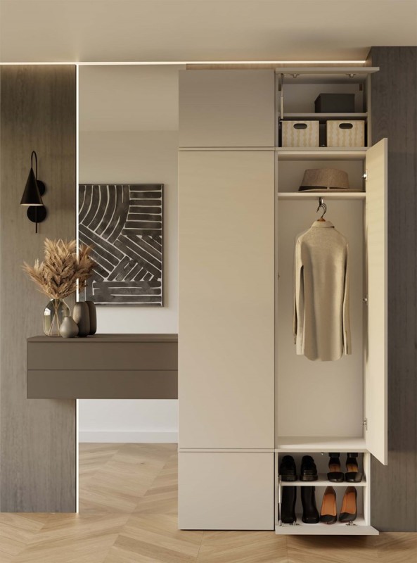 Garderoba Haga II szafa z wieszakiem i siedziskiem do przedpokoju 100 cm kaszmir