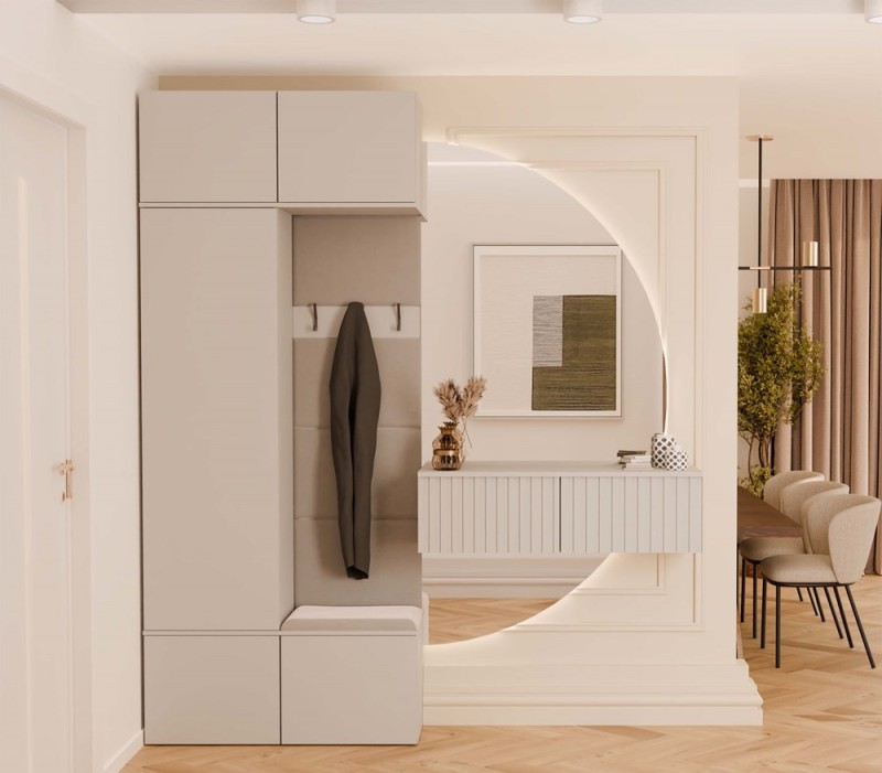 Garderoba Haga II szafa z wieszakiem i siedziskiem do przedpokoju 100 cm kaszmir