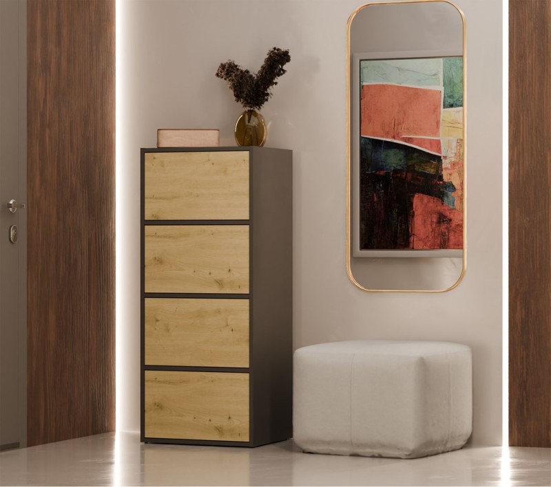 Komoda Alma nowoczesna bezuchwytowa do salonu 50 cm antracyt/dąb artisan