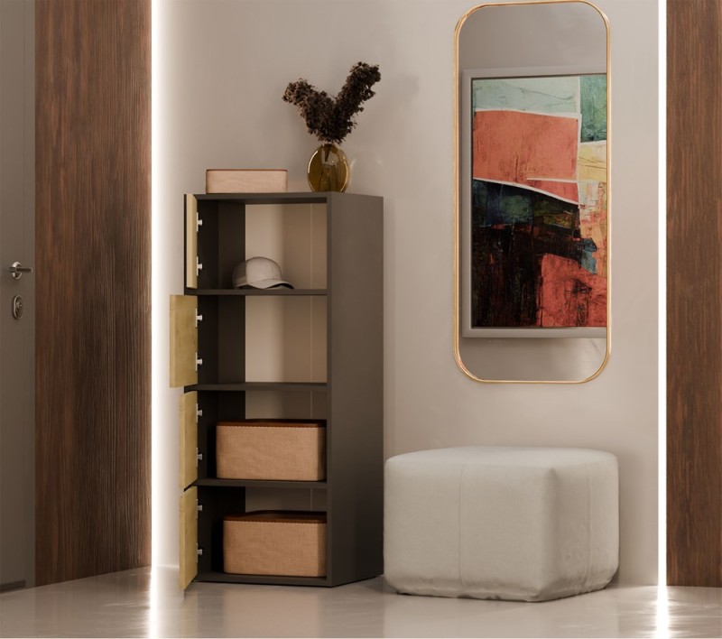 Komoda Alma nowoczesna bezuchwytowa do salonu 50 cm antracyt/dąb artisan